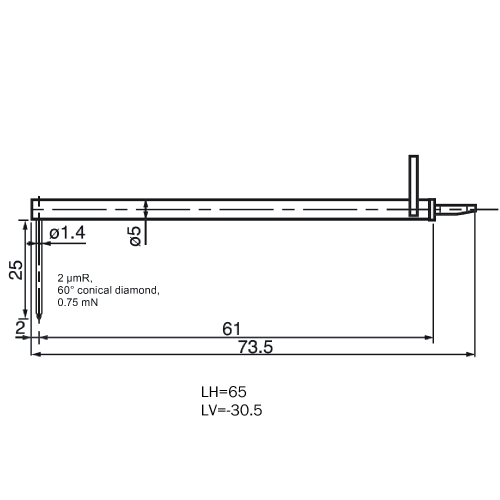 Stylus/Roughness ML=61, B=30, DSE=1.4, W1=60&deg; product photo Back View L